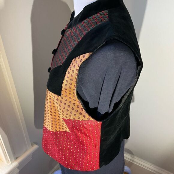 Vintage 80’s Patchwork Vest, M Beverly Goldberg!! Velvet! Academia cottagecore - Picture 5 of 8